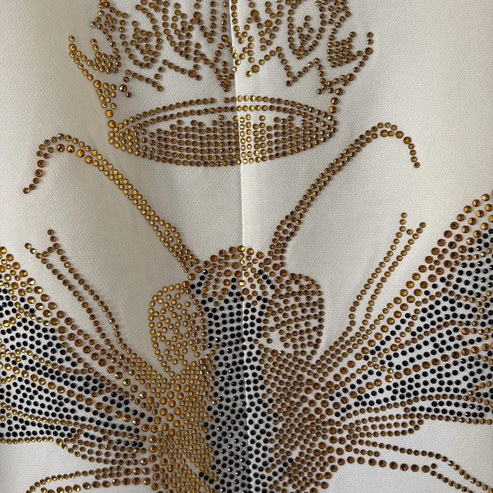 *Elegant Embellished White Blazer Jacket w Queen Bee Beaded Design Shawl Lapel - Picture 6 of 16